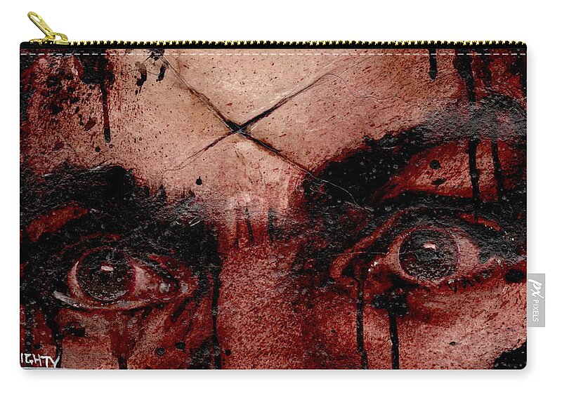 Ryan Almighty Zip Pouch featuring the painting CHARLES MANSONS EYES dry blood by Ryan Almighty