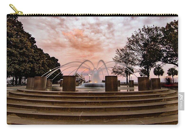 Charleston Fountain Zip Pouch featuring the photograph Charleston Sunset Fountain by Norma Brandsberg