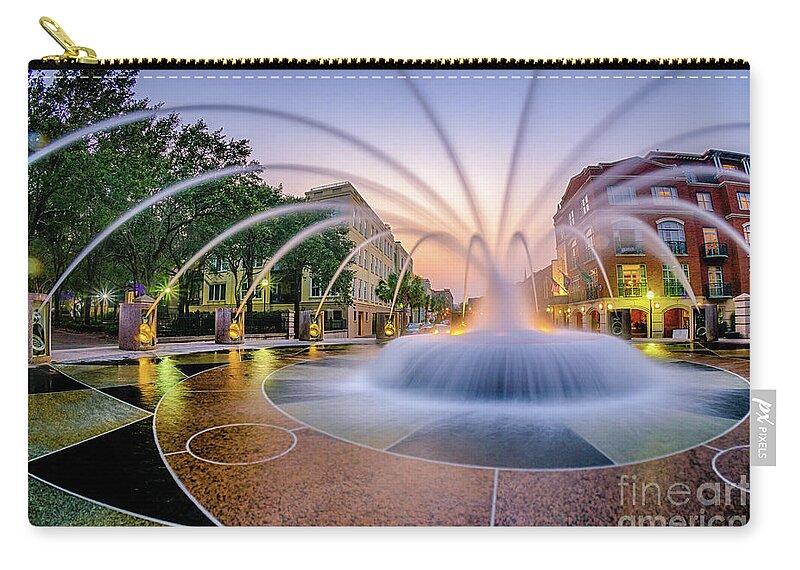 Charleston Waterfront Fountain Zip Pouch featuring the photograph Charleston Waterfront Fountain by David Smith