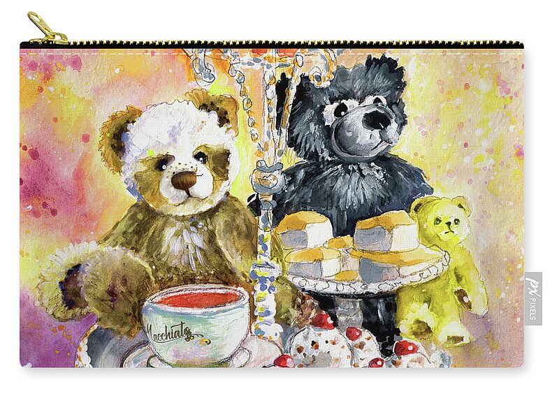 Teddy Zip Pouch featuring the painting Charlie Bears Hot Cross Bun And Dreamer by Miki De Goodaboom