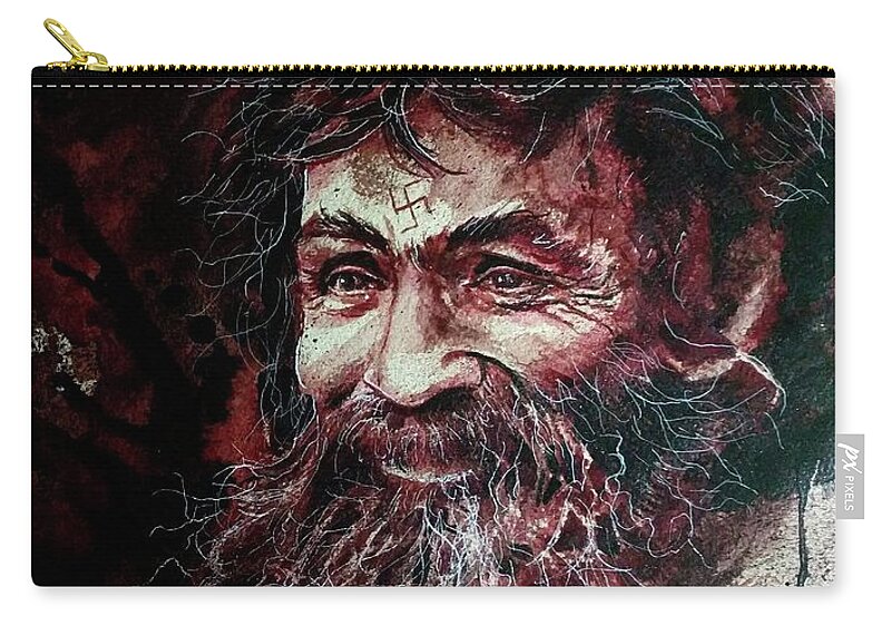 Ryan Almighty Carry-all Pouch featuring the painting CHARLES MANSON portrait fresh blood by Ryan Almighty