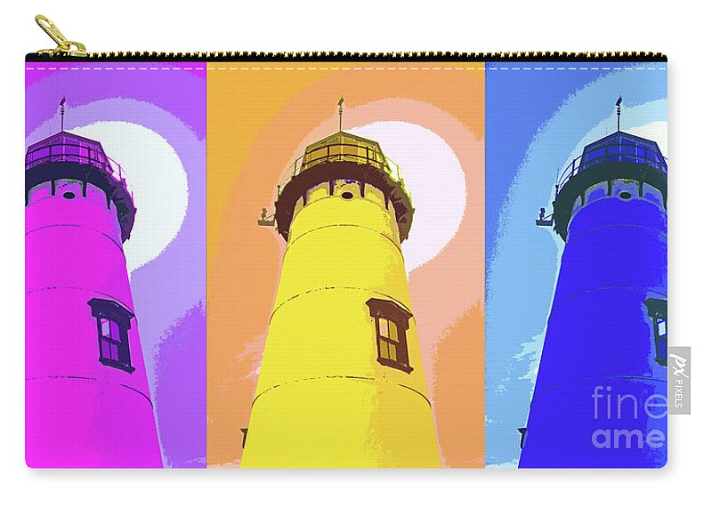 Abstract Zip Pouch featuring the painting Chatham Lighthouse Abstract Triptych 300 by Sharon Williams Eng