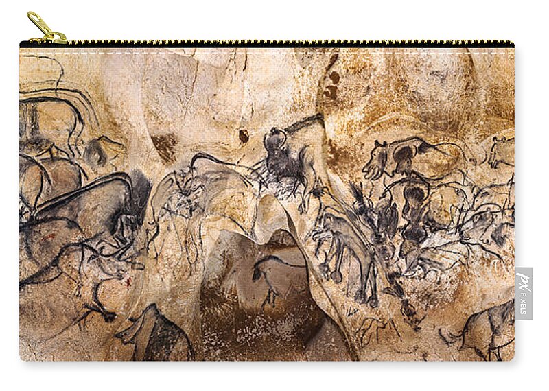 Chauvet Zip Pouch featuring the digital art Chauvet Lions and Rhinos by Weston Westmoreland