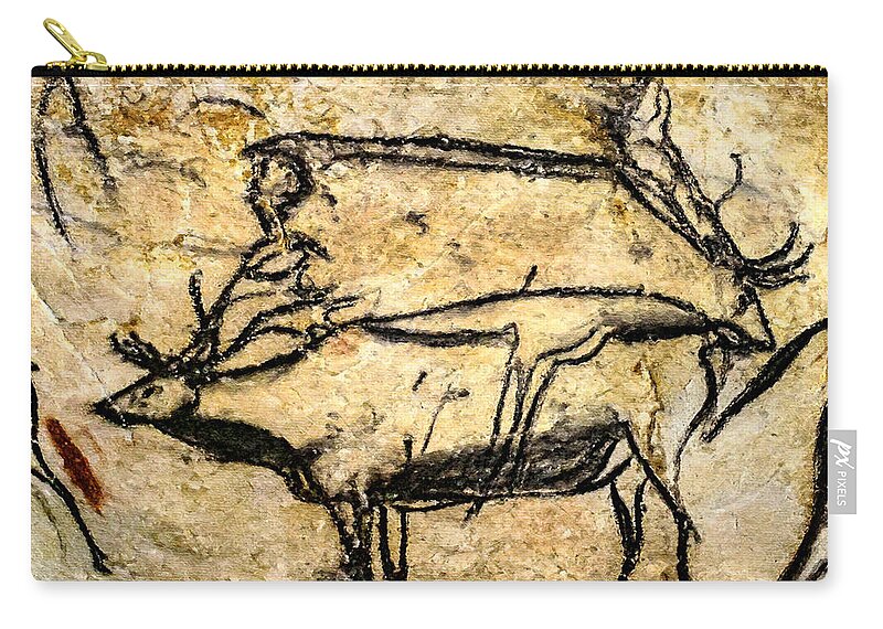 Chauvet Deer Carry-all Pouch featuring the digital art Chauvet Two Deer by Weston Westmoreland