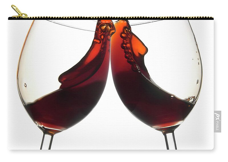 White Background Zip Pouch featuring the photograph Cheers Two Red Wine Glasses, Toast by Domin domin
