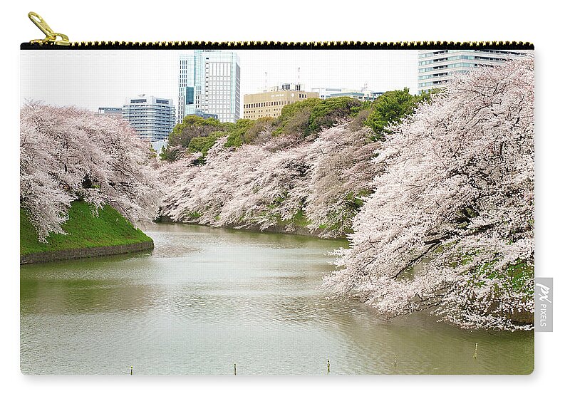 Tranquility Zip Pouch featuring the photograph Cherry Blossom Sightseeing Along River by Japan From My Eye