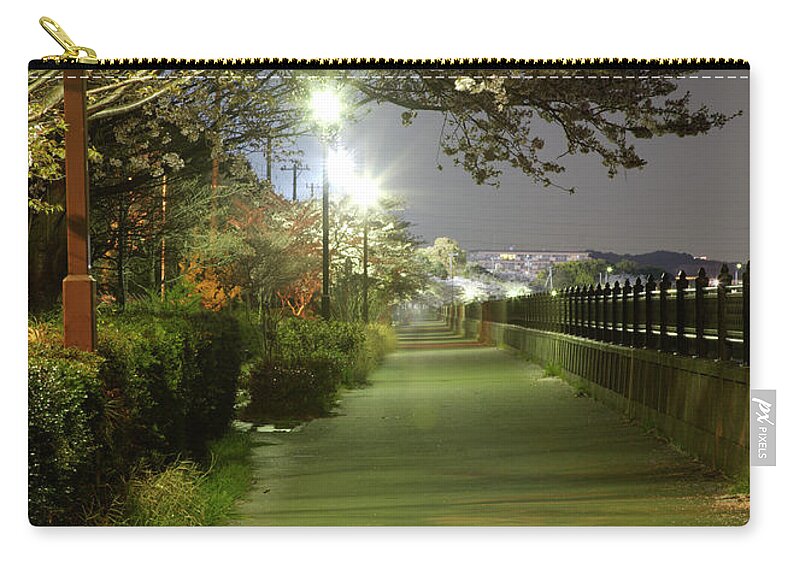Silence Zip Pouch featuring the photograph Cherry Blossom Walkway At Night by Tayacho