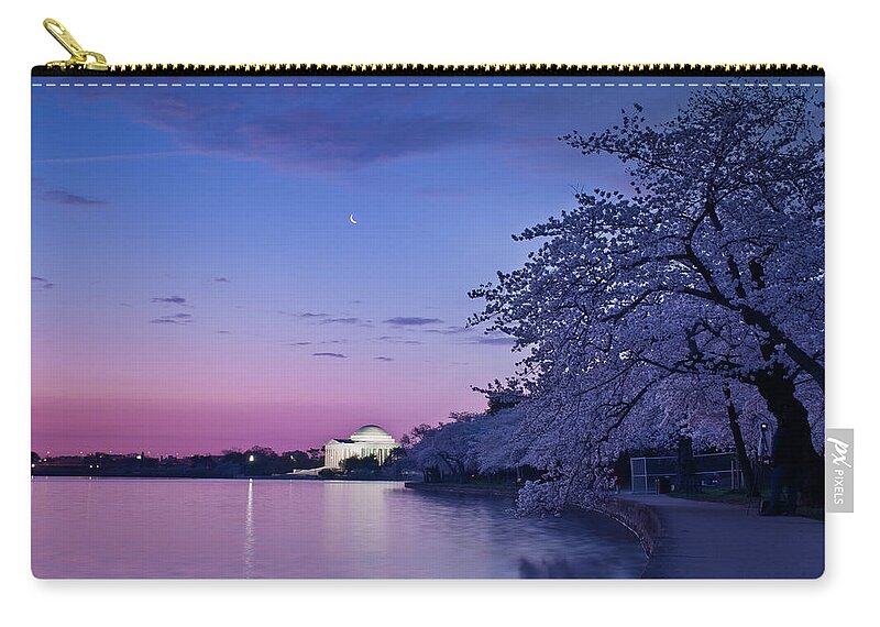 Tidal Basin Zip Pouch featuring the photograph Cherry Blossoms At Twilight by Camrocker