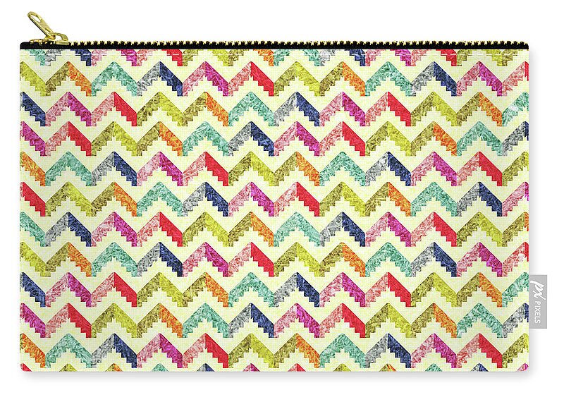 Zigzag Zip Pouch featuring the mixed media Chevron Multi Color Zigzag Pattern by Asad Ponir
