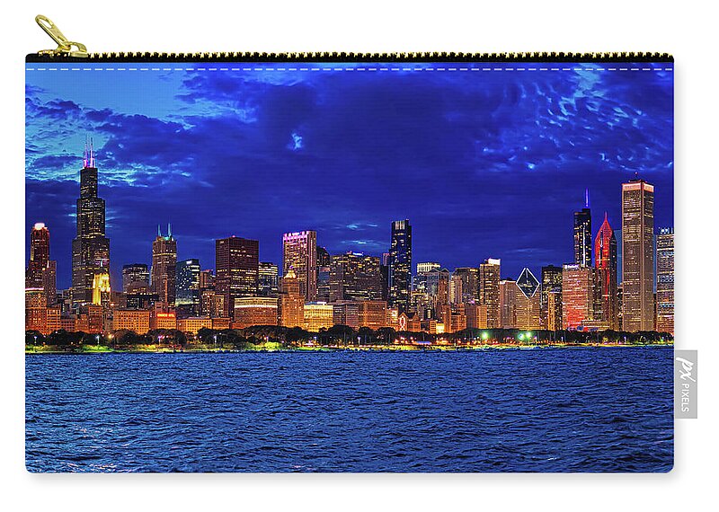 Chicago Zip Pouch featuring the photograph Chicago Blue Hour Skyline by Mitchell R Grosky