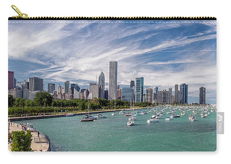 3scape Carry-all Pouch featuring the photograph Chicago Skyline Daytime Panoramic by Adam Romanowicz