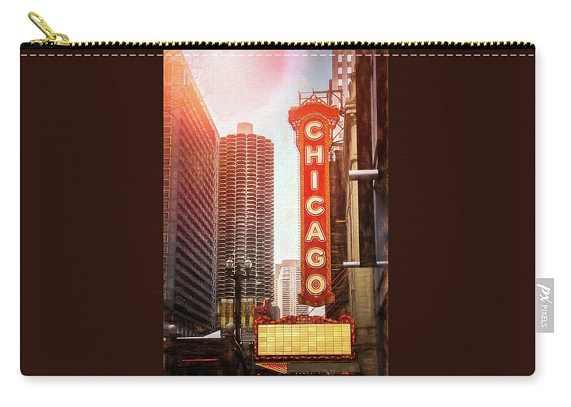 Chicago Zip Pouch featuring the photograph Chicago Theatre Sign Downtown Chicago by Carol Japp