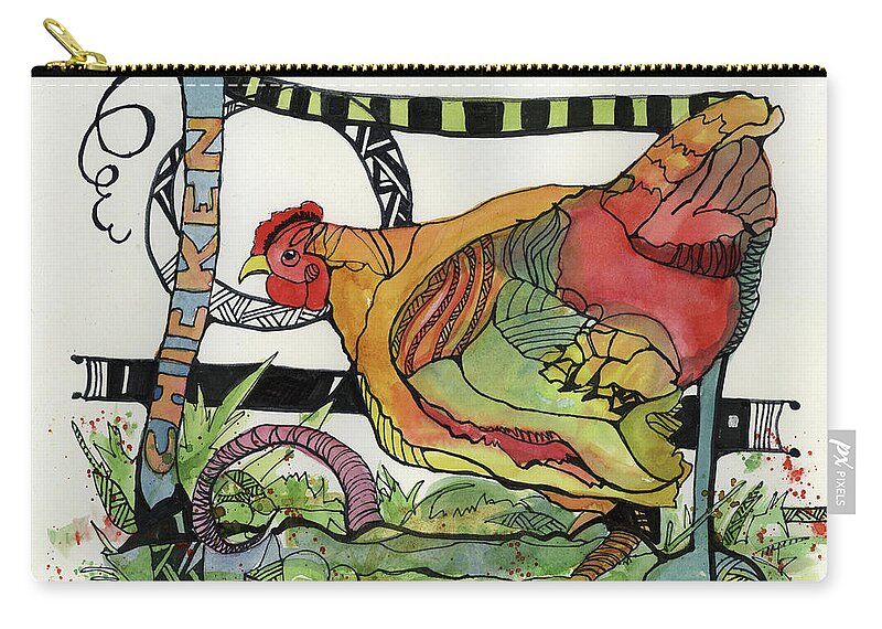 Chicken Zip Pouch featuring the painting Chicken by Joan Chlarson