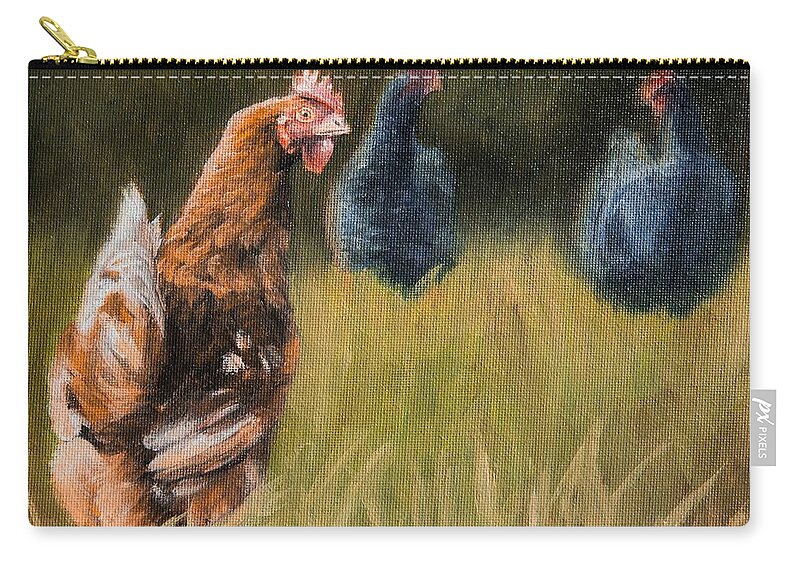 Chickens Zip Pouch featuring the painting Chickens by Kirsty Rebecca