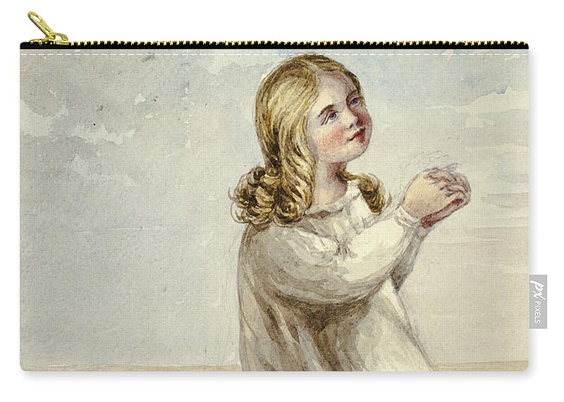 19th Century Art Zip Pouch featuring the drawing Child Praying by Elizabeth Murray