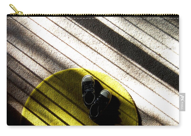 Dawn Zip Pouch featuring the photograph Childs Shoes On Carpet In Sunshine And by Meredith Winn Photography
