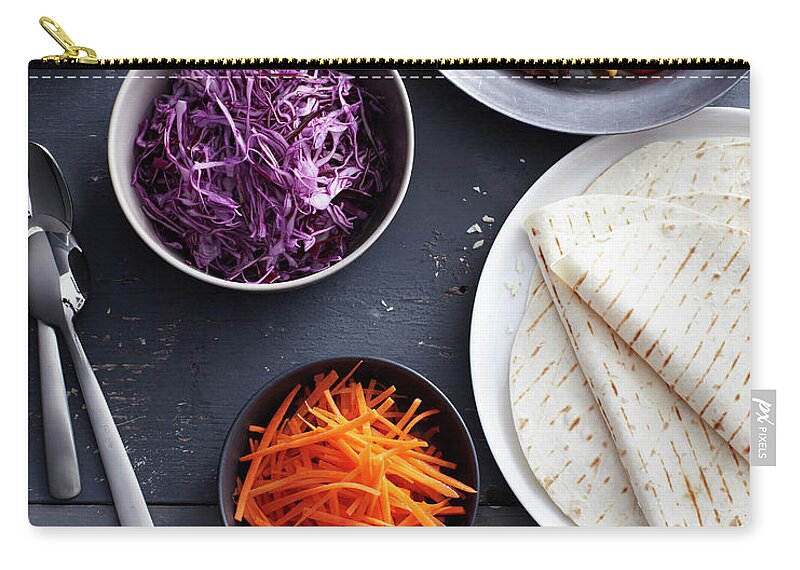 Spoon Zip Pouch featuring the photograph Chilli Chicken Fajitas With Fresh Raw by Brett Stevens