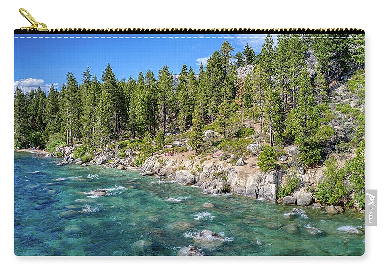 Lake Tahoe Zip Pouch featuring the photograph Chimney Beach Turquoise Waters Lake Tahoe by Anthony Giammarino