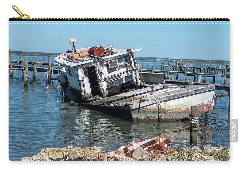 Boat Zip Pouch featuring the photograph Chincoteague Island VA by Louis Dallara