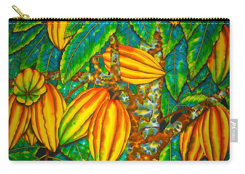 Cacao Pod Zip Pouch featuring the painting Chocolat St. Lucia by Daniel Jean-Baptiste