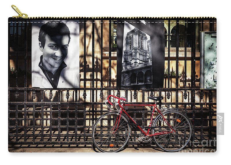 France Zip Pouch featuring the photograph Choir Boy's Red Bicycle by Craig J Satterlee