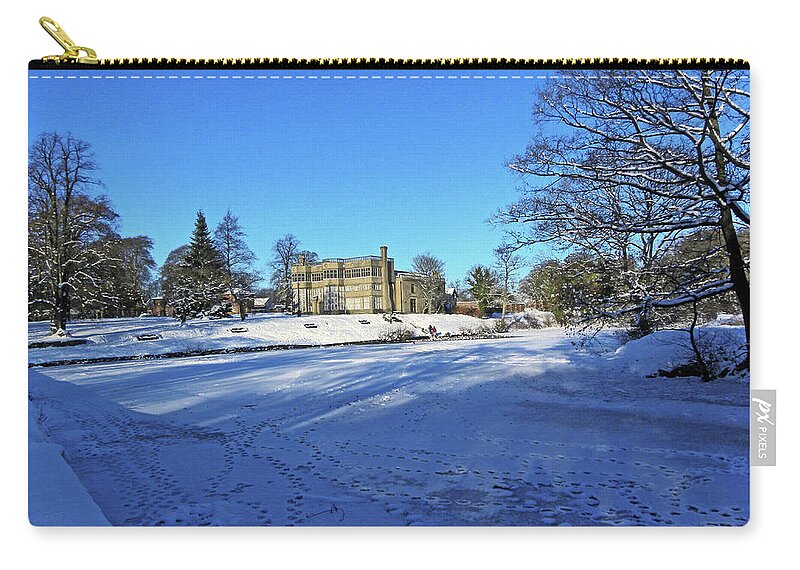 Chorley Zip Pouch featuring the photograph CHORLEY. Astley Hall In The Snow by Lachlan Main