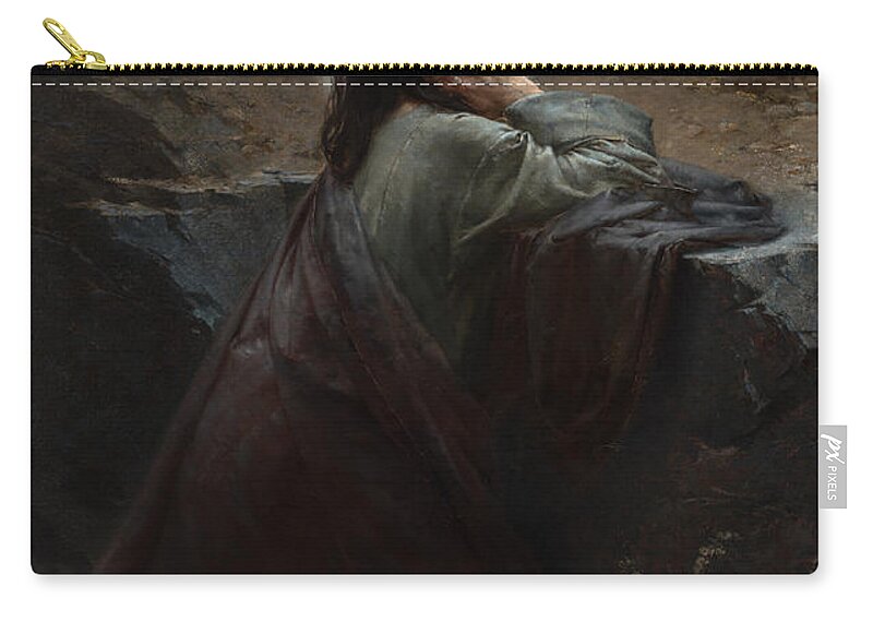 Christ On Mount Olive Zip Pouch featuring the painting Christ on Mount of Olives Thy Will Be Done by Emanuel Krescenc Liska