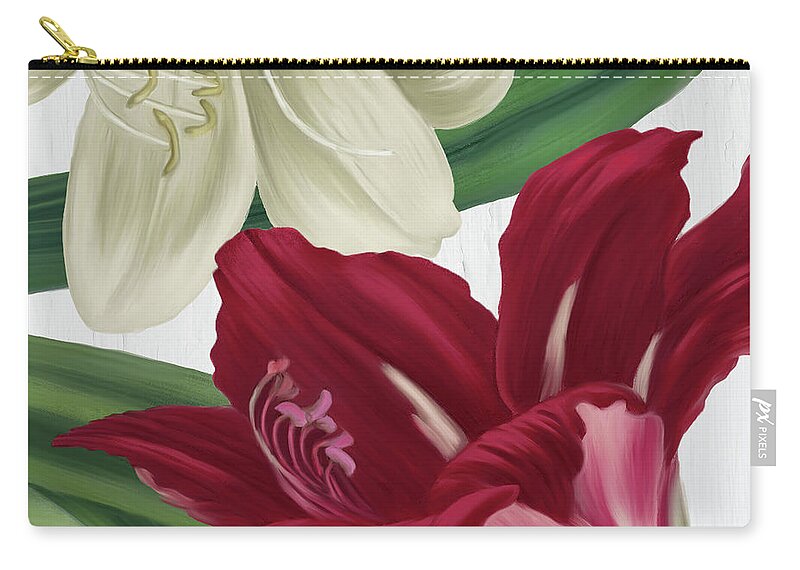 Amaryllis Zip Pouch featuring the painting Christmas Amaryllis I by Mindy Sommers