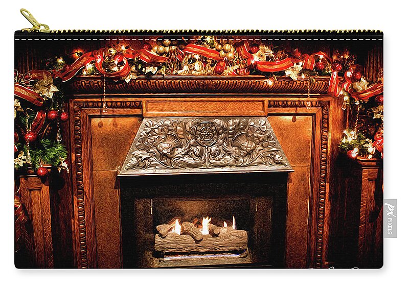 Lights Zip Pouch featuring the photograph Christmas Fireplace by Joann Copeland-Paul