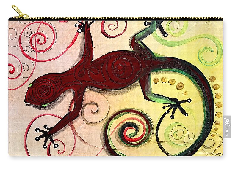 Gecko Zip Pouch featuring the painting Christmas Gecko, with Gold Poop by J Vincent Scarpace