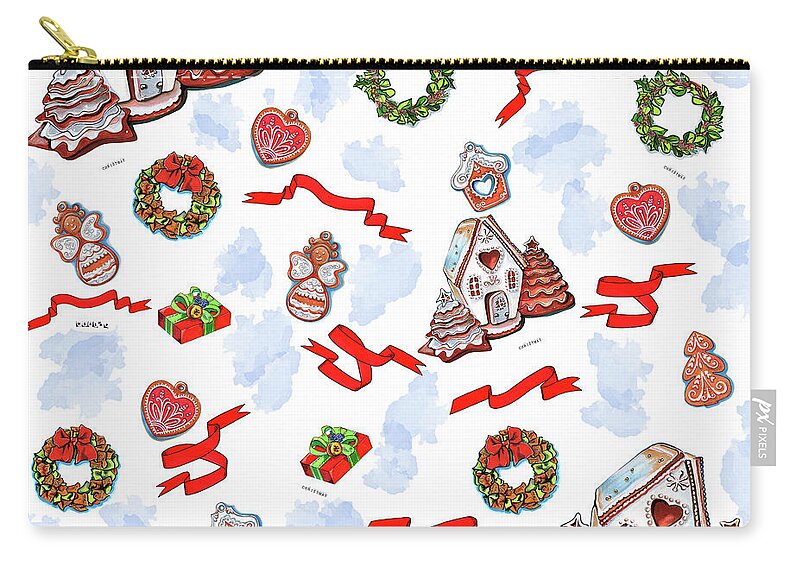 Collection Zip Pouch featuring the drawing Christmas time pattern by Ariadna De Raadt