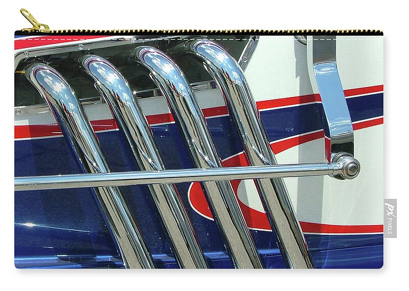 Hot Rod Zip Pouch featuring the photograph Chrome Pipes by Katherine N Crowley