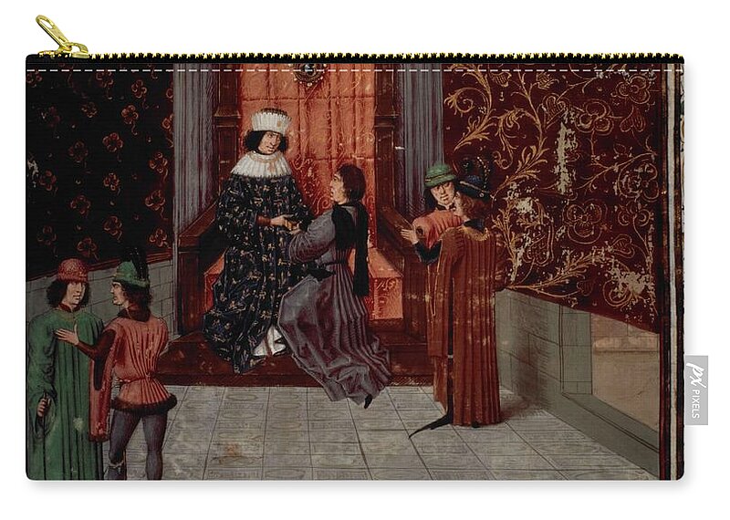 Eduardo Iv Zip Pouch featuring the painting Chronicle of Jean de Wavrin, 1470, Wavrin presents chronicle to Edward IV, Illuminated manuscript. by Album
