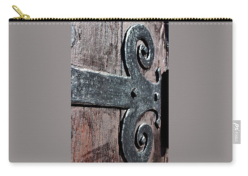 Black Zip Pouch featuring the photograph Church Door Decor by Cynthia Clark
