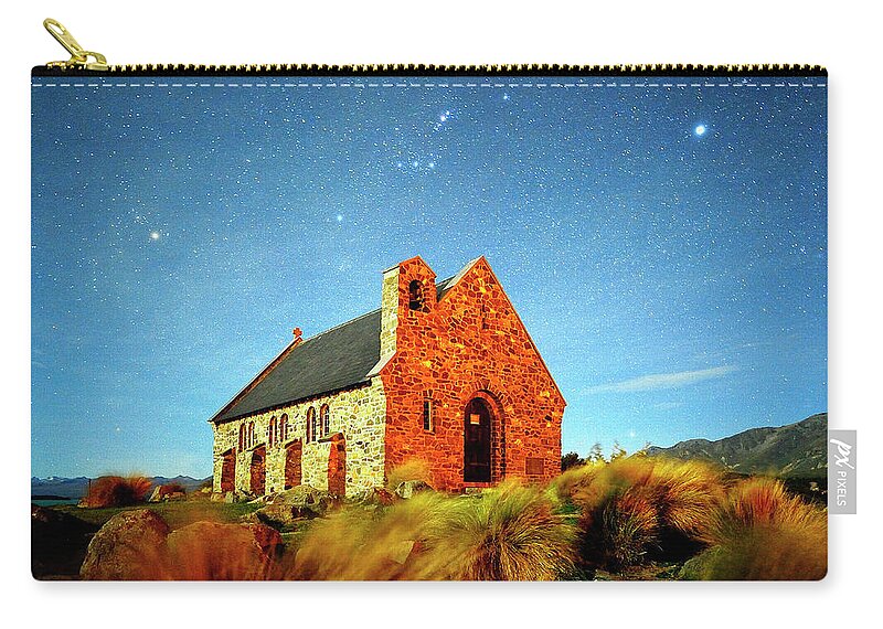 Tranquility Zip Pouch featuring the photograph Church On Lake Tekapo by Atomiczen