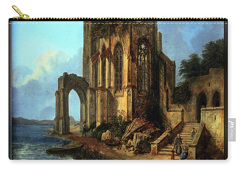 Church Ruins By The Sea Carry-all Pouch featuring the painting Church Ruins By The Sea by Domenico Quaglio the Younger by Rolando Burbon