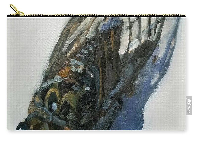 Cicada Nature Oil Painting Bugs Bug Insect Zip Pouch featuring the painting Cicada by Jeff Dickson