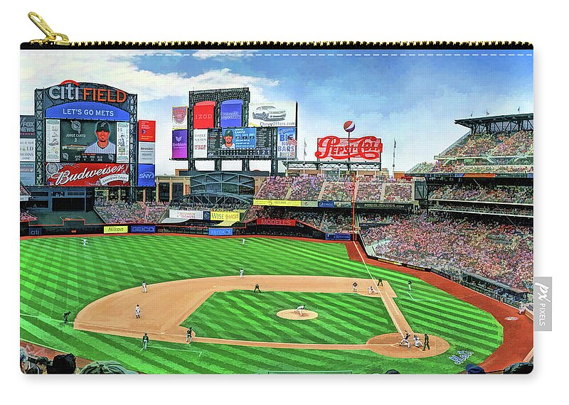 Citi Field Zip Pouch featuring the painting Citi Field New York Mets Baseball Ballpark Stadium by Christopher Arndt