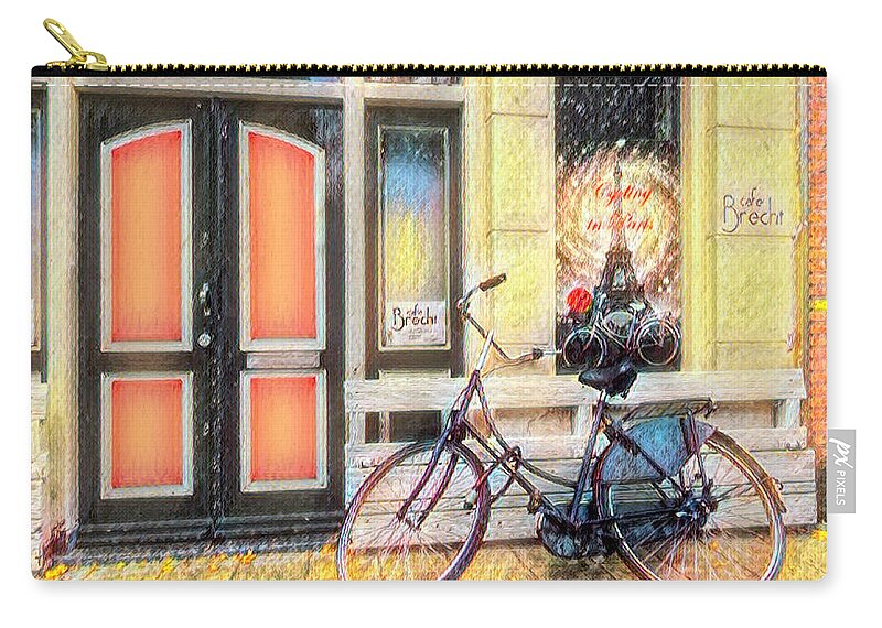 Amsterdam Zip Pouch featuring the photograph City Bike Downtown Oil Painting by Debra and Dave Vanderlaan