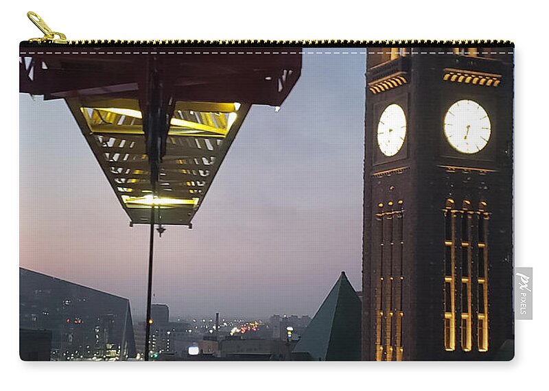  Zip Pouch featuring the photograph City Hall Clock Tower by Peter Wagener