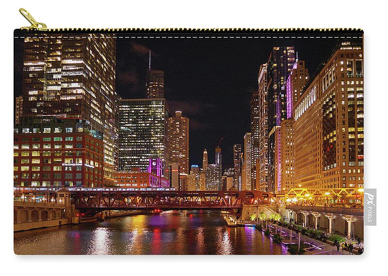 Chicago Zip Pouch featuring the photograph City Lights, City River by Todd Bannor