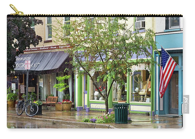Oqewgo Zip Pouch featuring the photograph City - Owego NY - On a rainy day by Mike Savad