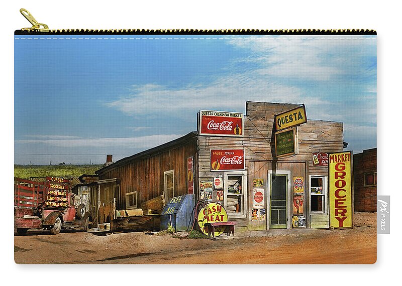 Questa Zip Pouch featuring the photograph City - Questa NM - Free AIR and More 1939 by Mike Savad
