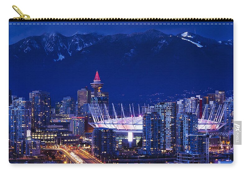 Outdoors Zip Pouch featuring the photograph City View With Bc Place Stadium by Walter Bibikow
