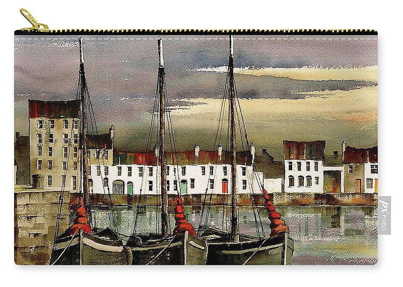 Cladagh Zip Pouch featuring the painting Cladagh Sunset, Galway. #1 by Val Byrne