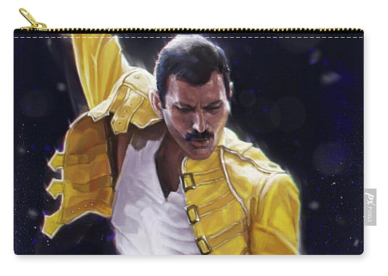 Freddie Mercury Zip Pouch featuring the digital art Classic Freddie by Andre Koekemoer