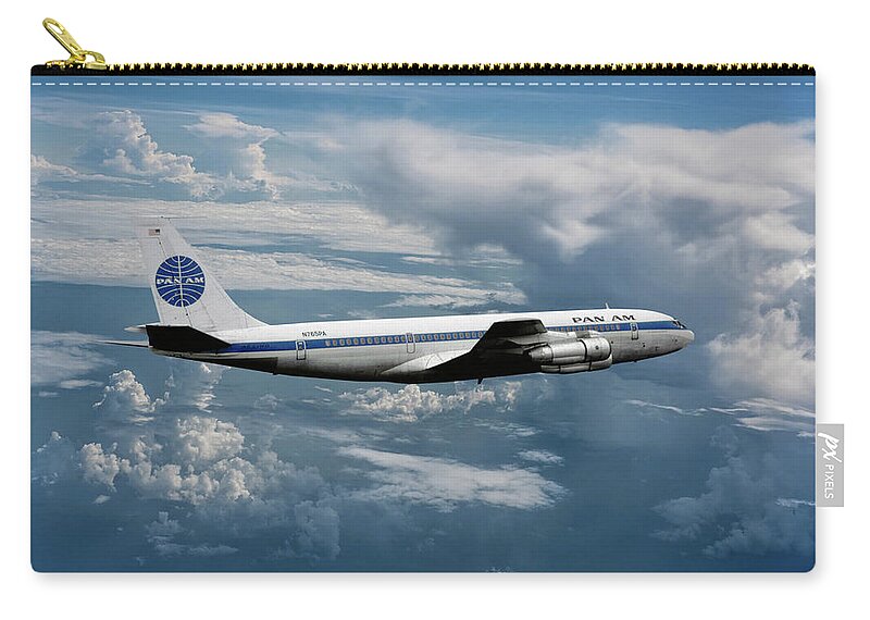 Pan American World Airways Zip Pouch featuring the mixed media Classic Pan Am Boeing 707 Clipper Gladiator by Erik Simonsen