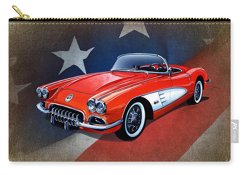 Art Carry-all Pouch featuring the mixed media Classic Red Corvette C1 by Simon Read