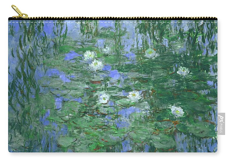 Claude Monet Zip Pouch featuring the painting CLAUDE MONET Nympheas bleus Blue Water Lilies. Date/Period 1916 - 1919. Painting. Oil on canvas. by Claude Monet