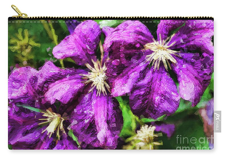 Clematis Zip Pouch featuring the digital art Clematis at Dusk by Bill King